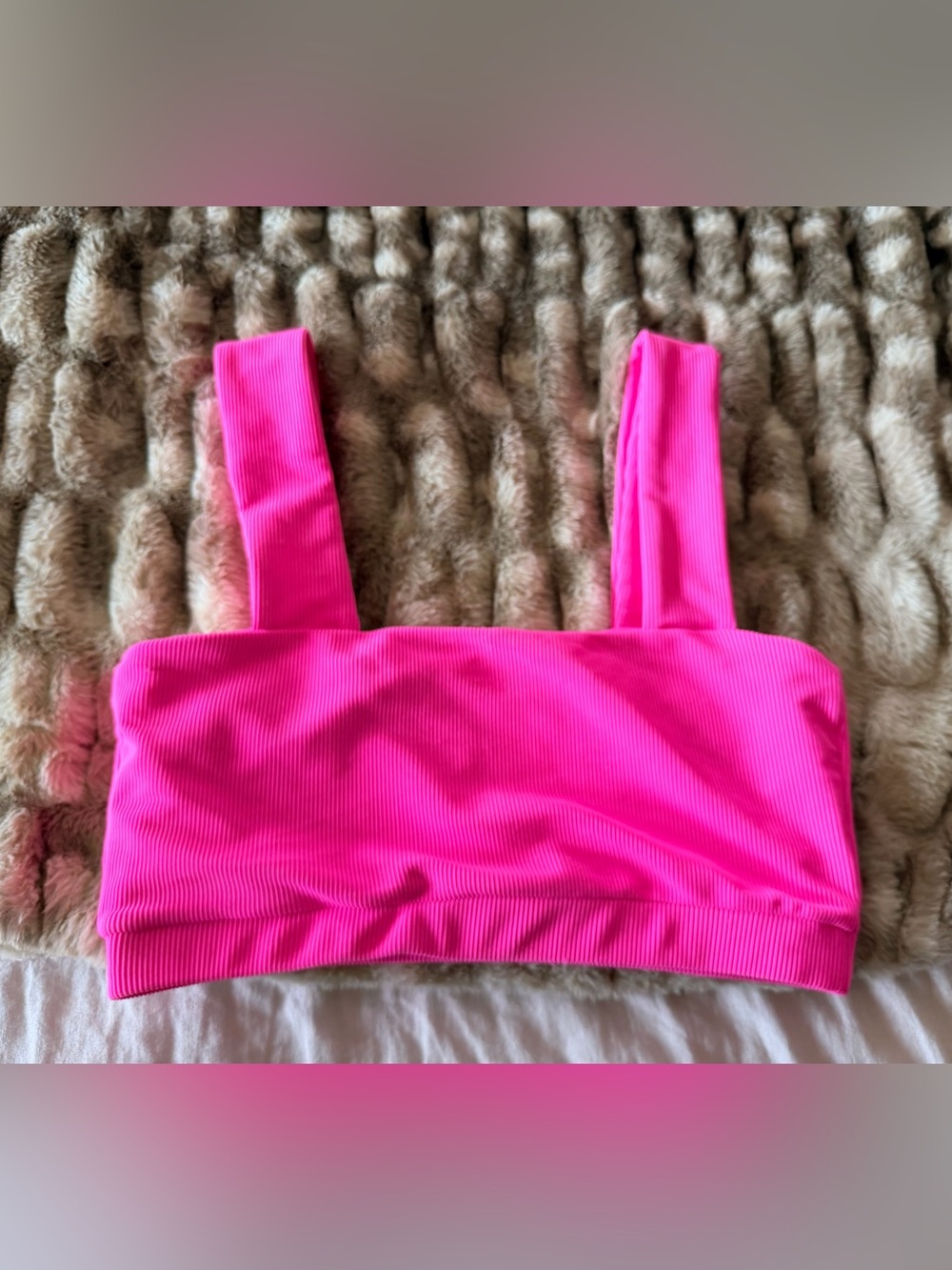 Beach Riot Ribbed Square Bralette - Neon Pink